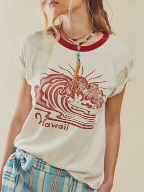Daydreamer from Free People Hawaii Ringer Tour Tee - Stone Vintage - Size XS